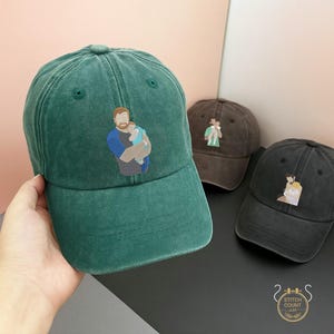 Custom Dad Portrait Hat, Embroidered Photo Sketch Caps, Personalised Father Day Gift for Him, Grandpa Hat from Kids, New Dad Gift from Wife