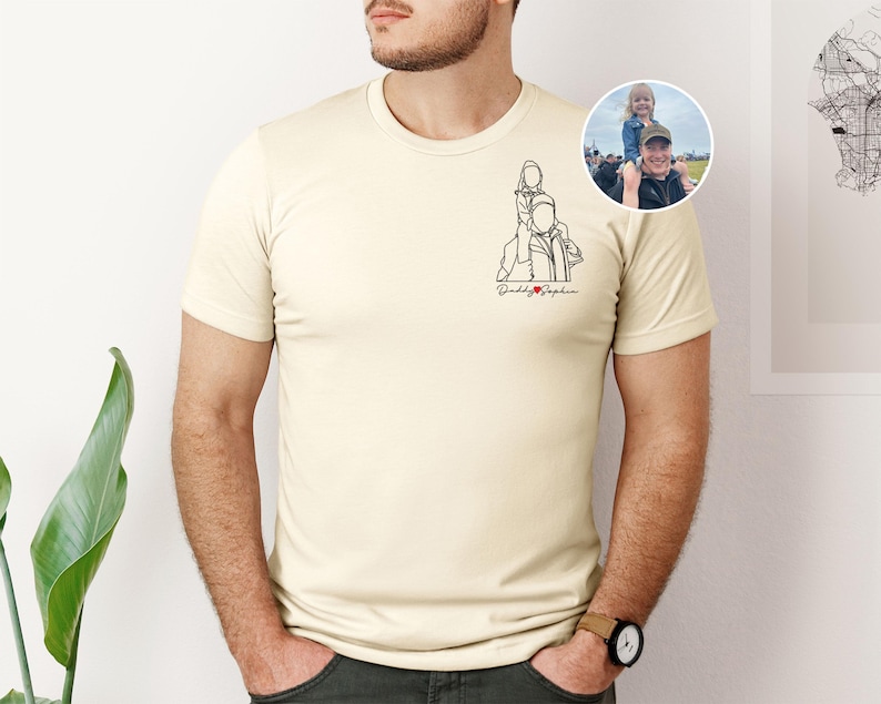 Custom Dad Shirt with Kids Portrait, Personalised Fathers Day Gift, Photo Outline Tee