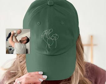 Personalised Dad Sketch Portrait Hats, Embroidered Photo Outline Caps for Family, Comfy Grandpa Caps, Portrait Dad Hats, Father&#39;s Day Gifts