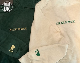 Couple Matching Hoodie, Embroidered Roman Numeral Hoodie, GF BF Couple Matching Jumper, One Year Wedding Anniversary Special Date Sweater