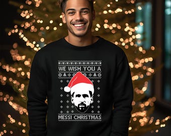 Sudadera navideña de Messi, jersey navideño feo estampado de Lionel Messi, jersey navideño divertido de Messi, regalo navideño para amantes del fútbol