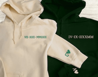 Roman Numeral Hoodie, Couple Matching Embroidered Hoodie, GF BF One Year Custom Wedding Anniversary Special Date Roman Numeral Sweatshirt