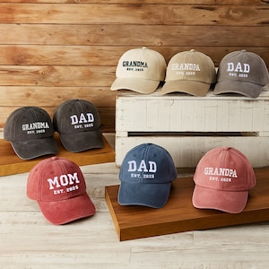 Personalized Embroidery Baseball Hats, Custom Dad Mom Est Year Vintage Caps, Grandpa Grandma Gifts, Pregnancy Reveal Gifts, New Parent Gifts