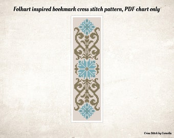 Folk Art Bookmark Cross Stitch Pattern: Beginner DIY (PDF Pattern)