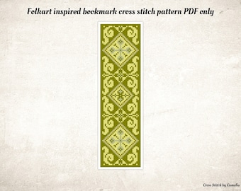 Folk Art Bookmark Cross Stitch Pattern: Beginner DIY (PDF)