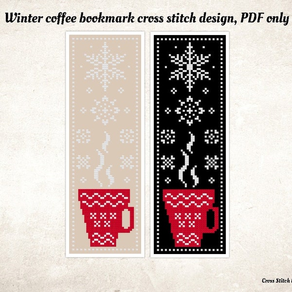 Winter coffee DIY bookmark cross stitch pattern Christmas bookmark counted cross stitch xstitch PDF only instant download PDF cross stitch