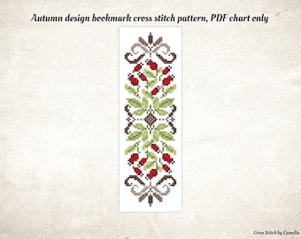 Autumn Bookmark Cross Stitch Pattern: Floral DIY (PDF)