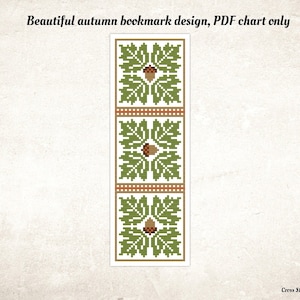 Autumn Bookmark Cross Stitch Pattern: Acorn Leaves DIY (PDF Pattern)