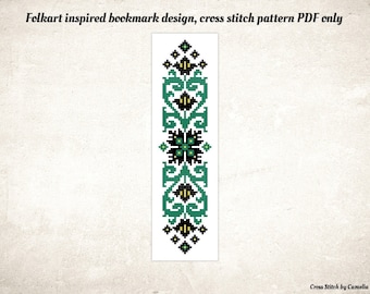 Folk Art Bookmark Cross Stitch Pattern: Beginner DIY (PDF Pattern)