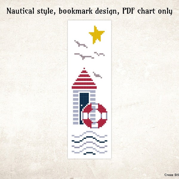 Nautical bookmark design, DIY bookmark cross stitch pattern bookmark chart PDF only instant download counted cross stitch beginner xstitch