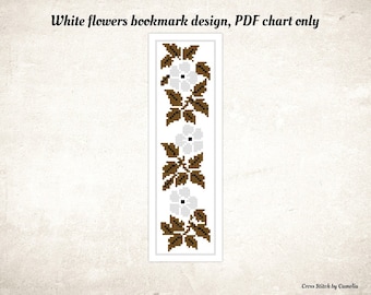 White Flowers Bookmark Cross Stitch Pattern (PDF Download)