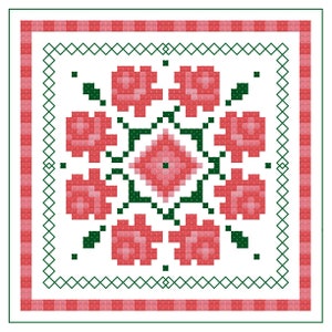 Etno roses biscornu cross stitch pattern DIY biscornu counted cross stitch pincushion PDF xstitch chart instant download biscornu embroidery