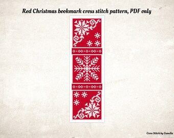 Red Christmas Bookmark Cross Stitch Pattern: Holiday DIY (PDF Pattern)