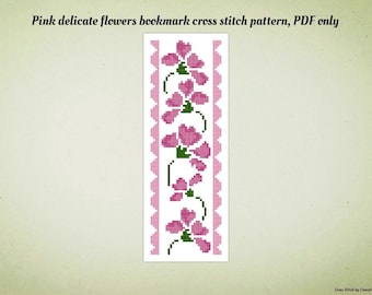 Marcapáginas de flores rosas: Patrón de punto de cruz: Delicado diseño floral DIY (PDF)