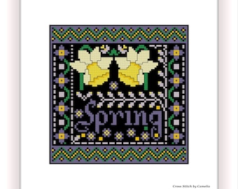 Floral Spring Cross Stitch Sampler Pattern (PDF Download)