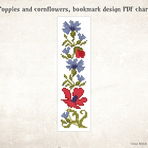 Poppies and Cornflowers Bookmark Cross Stitch Pattern (PDF)