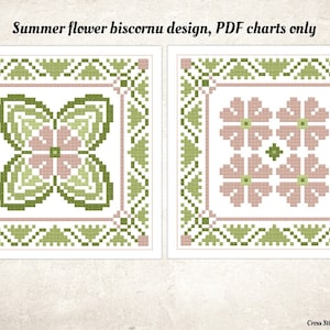 Summer Flower Biscornu Cross Stitch Pattern: DIY Pincushion (PDF Pattern)