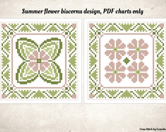 Summer Flower Biscornu Cross Stitch Pattern: DIY Pincushion (PDF Pattern)