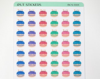 Happy Birthday Cake Planner Stickers, Birthday Reminder Stickers for Organizers Planners and Journals