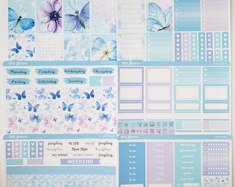 Blue Butterfly Planner Stickers • Weekly Spread Kit for Erin Condren, Happy Planner • Planning Stickers