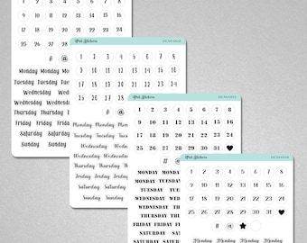Planner Date Dots, Numbered Date Dots and Days Cover Stickers for Planners Organizers Dot Grid Journals
