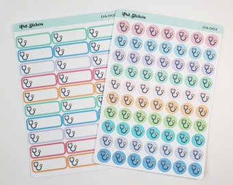 Stethoscope Icon Stickers, Doctor Appointment Stickers for Planners Organizers and Dot Grid Journals, Physicians Visit Reminder Stickers