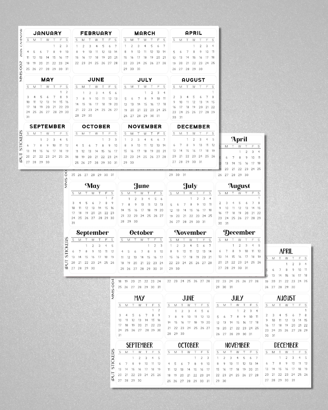 2026 Micro Calendar Stickers for Planners, Organizers, Dot Grid