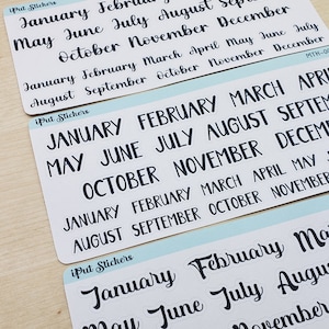 Months Header Stickers for Planners, Organizers and Journals, Month Scripts, Header Stickers