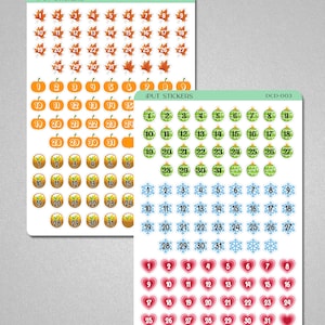 Seasonal Planner Date Dots • Numbered Date Dots Cover Stickers for Planners, Organizers, Dot Grid Journals