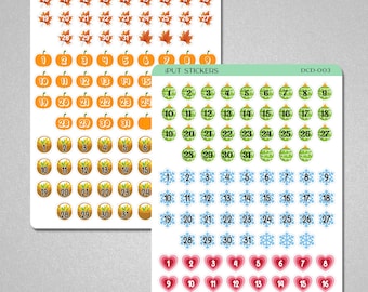 Seasonal Planner Date Dots • Numbered Date Dots Cover Stickers for Planners, Organizers, Dot Grid Journals