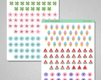 Seasonal Planner Date Dots, Spring Summer Date Dot Stickers, Numbered Date Dots Cover Stickers for Planners Organizers Dot Grid Journals