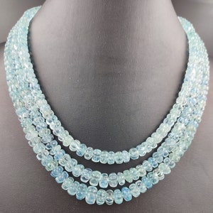 Natural Aquamarine Melon Cut Beads Necklace, Aquamarine Round Necklace, Aquamarine Round Beads, Aquamarine Round Gemstone jewelry