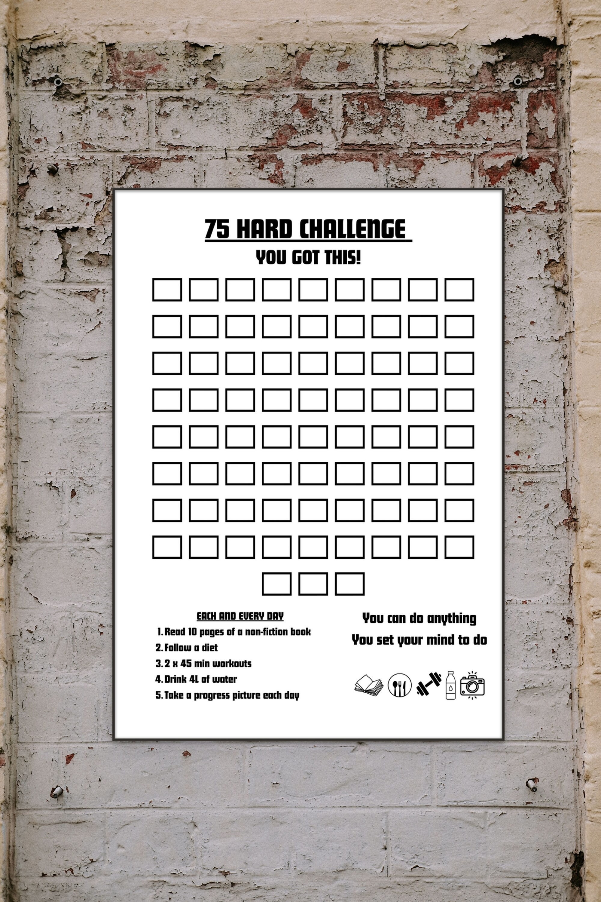 75 Hard Challenge Tracker | A4 | Instant Download PDF OR Physical Copy ...