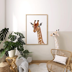 Giraffe Watercolour Art Print | Safari Animal Nursery Decor | Wildlife Fine Art Print | Nature Wall Art | Giraffe Baby Animal Artwork