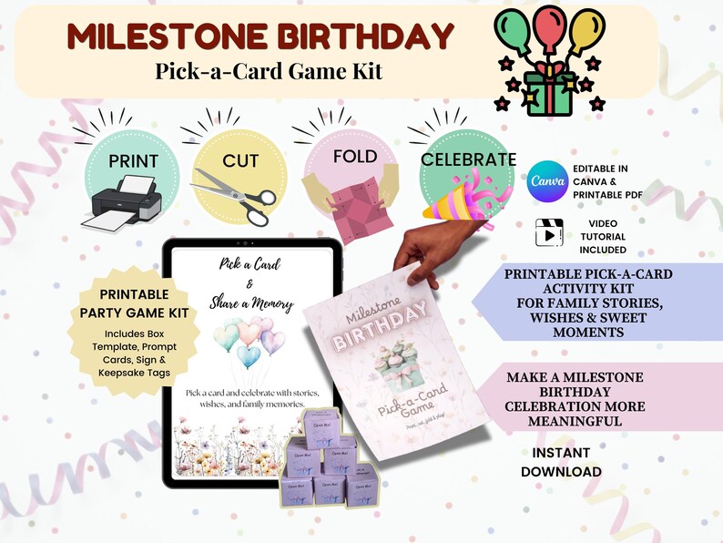 Milestone Birthday Memory Game Printable, 75th 80th 85th 90th Birthday ...