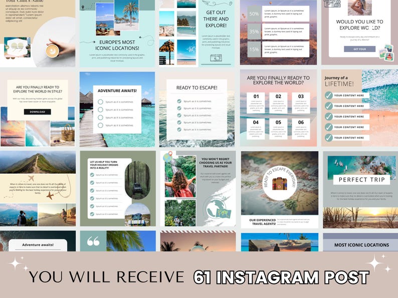 Travel Instagram Post Templates: Canva Editable (61) - Etsy
