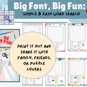 Large Print Word Search: 50 Easy Puzzles for Seniors & Kids (PDF) - Etsy