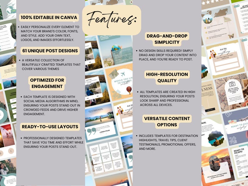 Travel Instagram Post Templates: Canva Editable (61) - Etsy