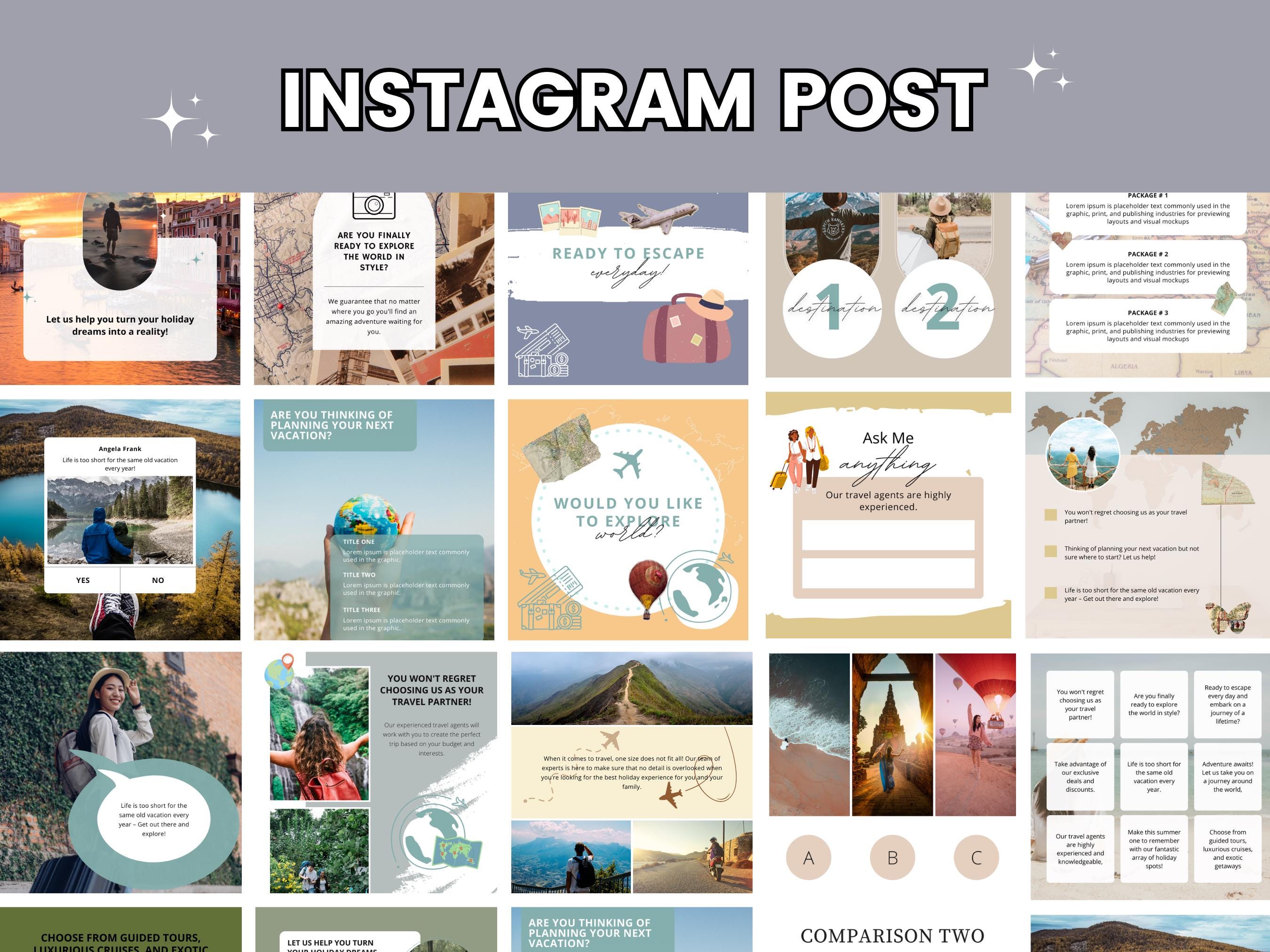 Travel Instagram Post Templates: Canva Editable (61) - Etsy