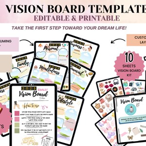 Vision Board Templates Printable & Editable | Canva Vision Board Kit | Goal Setting Sheets | Cut and Paste Vision Board, Goal Setting