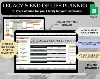 End of life planner, End of life binder, legacy journal, legacy organizer, estate planning, emergency binder, funeral death plan,