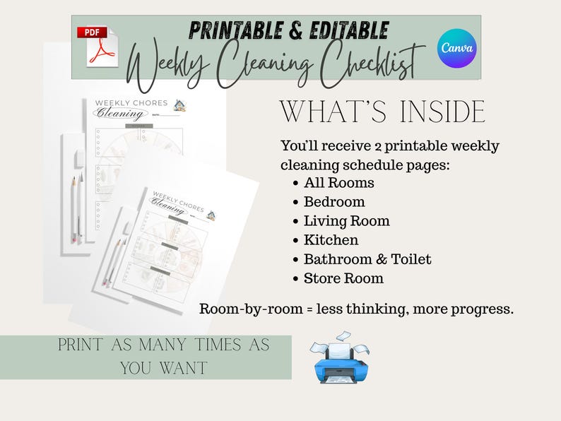 Weekly Cleaning Checklist Adhd-friendly Routines | Editable Canva ...