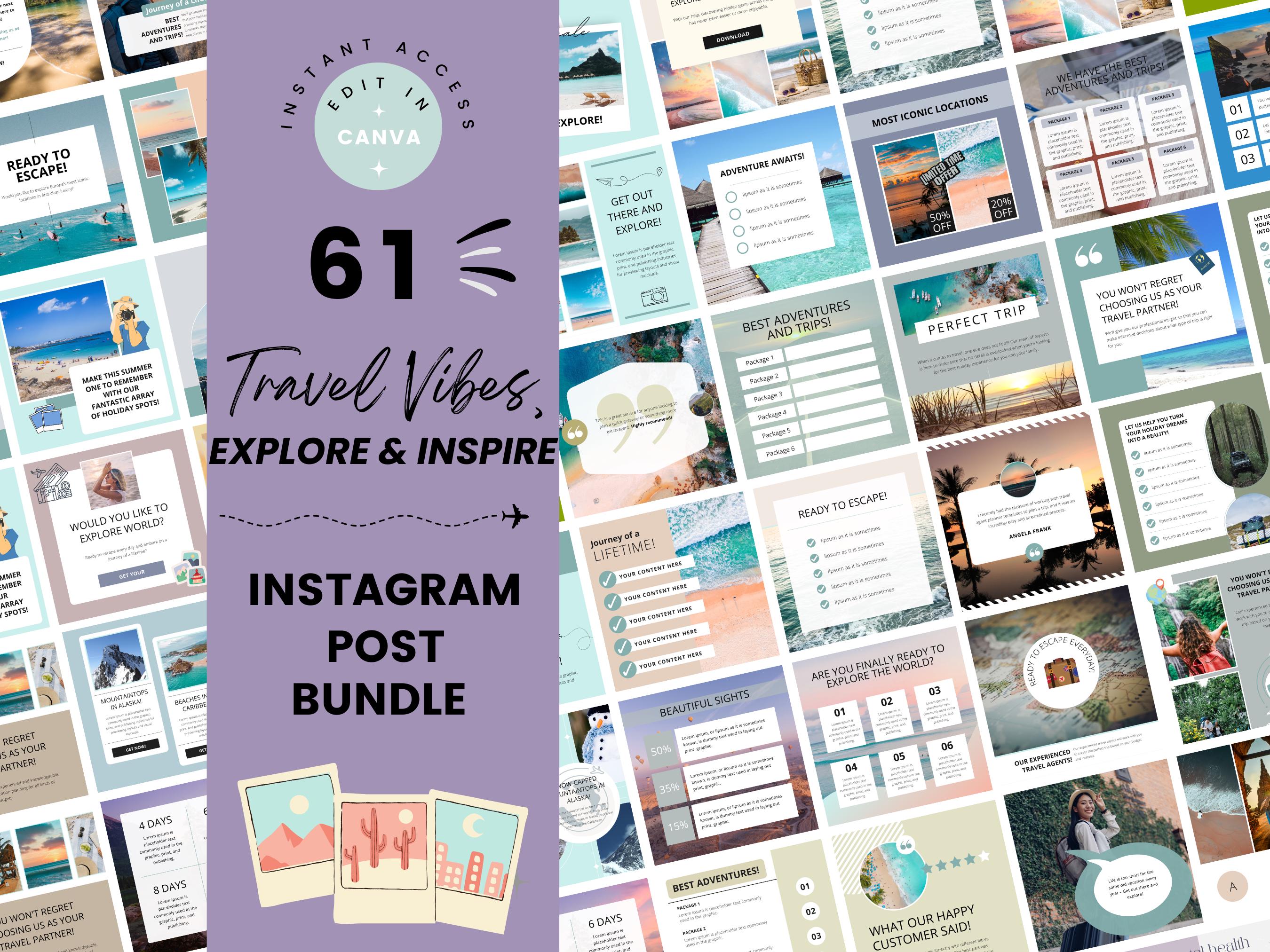 Travel Instagram Post Templates: Canva Editable (61) - Etsy