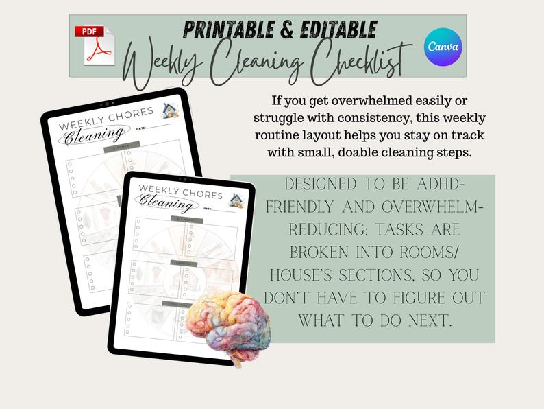 Weekly Cleaning Checklist Adhd-friendly Routines | Editable Canva ...