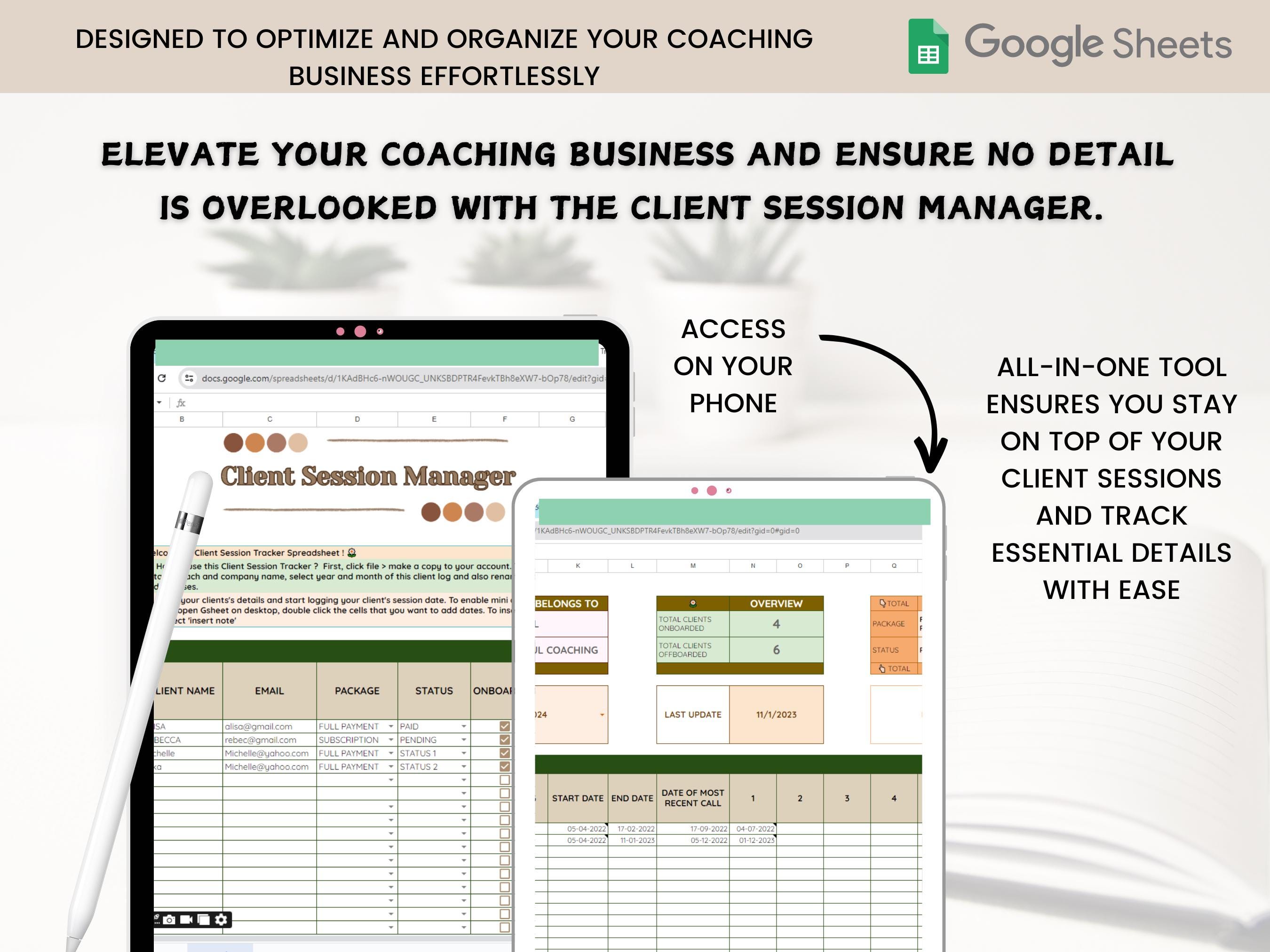 Client Session Tracker: Google Sheets Coaching Log (digital Download ...