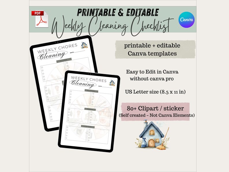 Weekly Cleaning Checklist Adhd-friendly Routines | Editable Canva ...