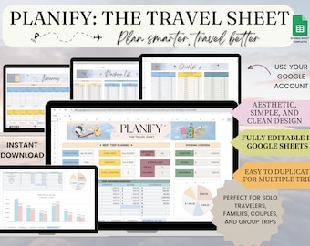 Travel spreadsheet | travel packing list| travel checklist| travel itinerary| vacation checklist