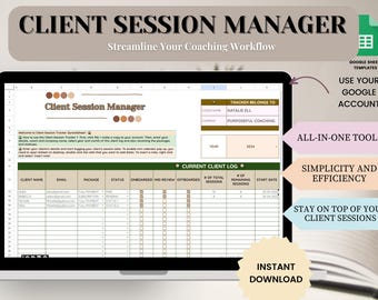Klient Session Tracker: Google Sheets Coaching Tagebuch (Digitaler Download)