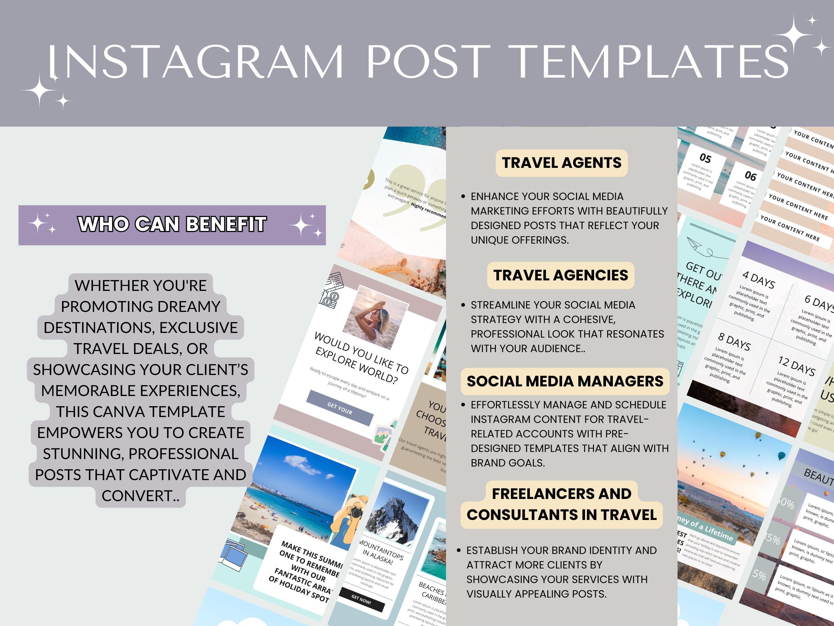 Travel Instagram Post Templates: Canva Editable (61) - Etsy