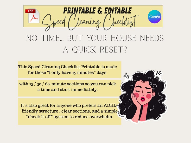 Speed Cleaning Checklist Printable | 15 30 60 Minute Cleaning Routine ...